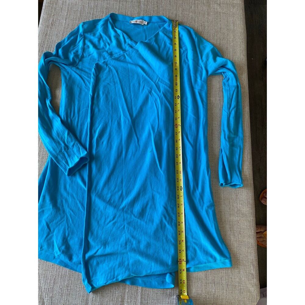 TORY BURCH Cardigan Blue Long Sleeve Open Front Draped Sweater L - Picture 5 of 12